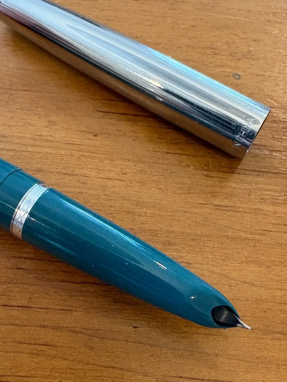 Vintage Wing Sung 703 Fountain Pen Blue Chrome Trim Chinese Pen
